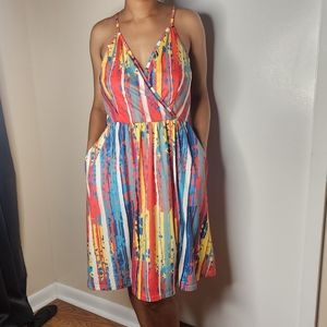 Colorful Spaghetti Strap Summer Dress with Pockets